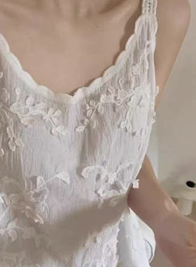 21177夏季新款法式温柔镂空重工刺绣提花蕾丝吊带宽松无袖背心女