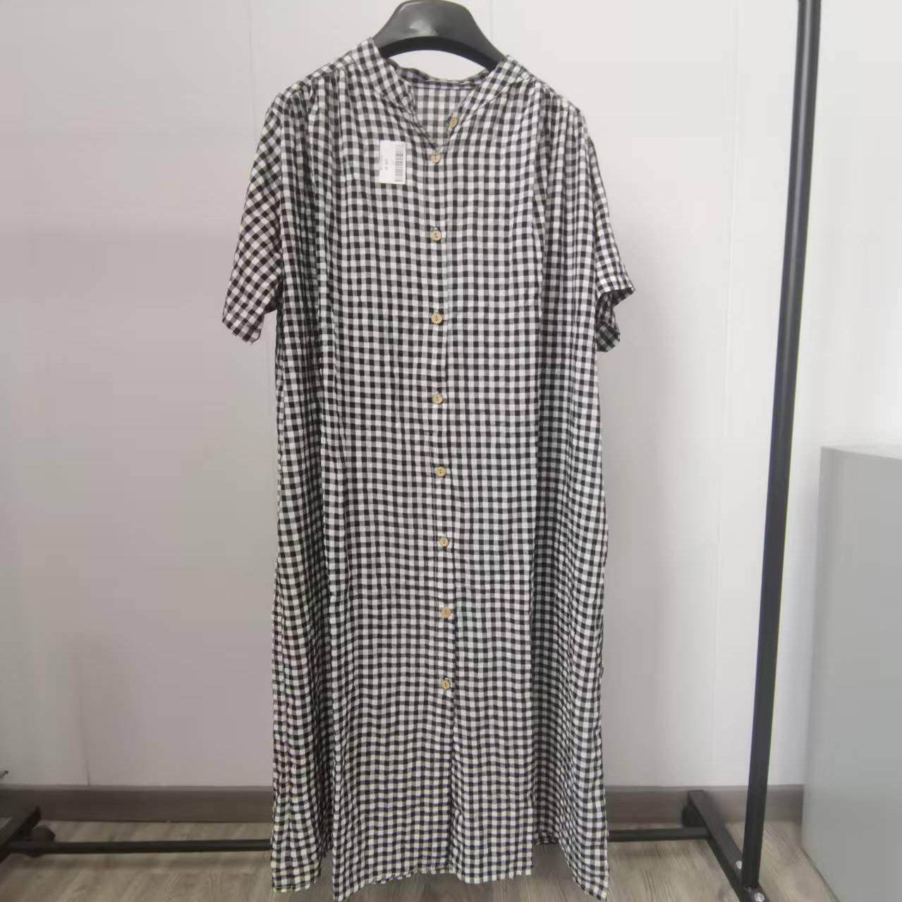 22552大版胖MM日系减龄全棉格子连衣裙宽松显瘦百搭休闲衬衫裙女