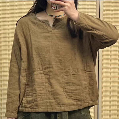 百搭柔软亲肤双层棉纱长袖衬衫女