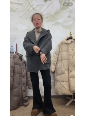 20405高级感慵懒风人字纹双面羊绒大衣小个子显瘦百搭毛呢外套女