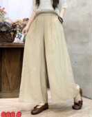 19292洋气压皱肌理感天丝麻阔腿裤 百搭松紧腰长裤 飘逸裙裤 休闲裤