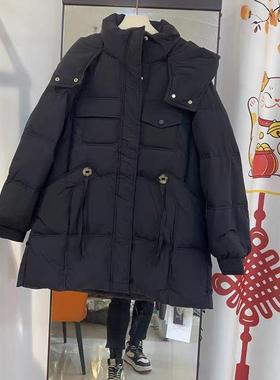 20759设计感欧货中长款连帽羽绒服韩版显瘦百搭白鸭绒保暖外套女