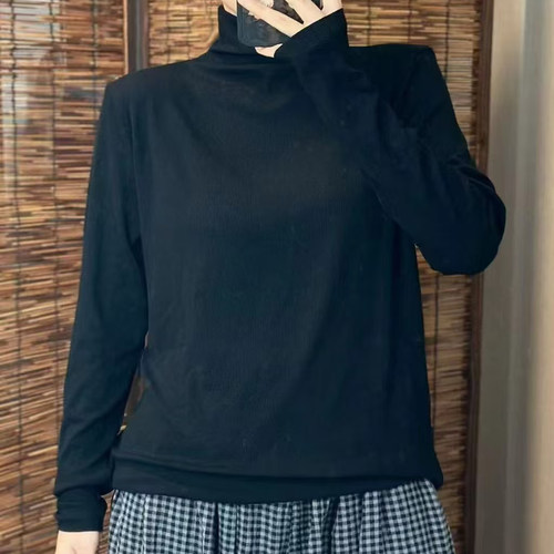 文艺净版半高领纯色显瘦打底衫女