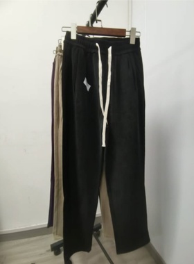 14473松紧腰抽绳系带雪尼尔休闲裤新款宽松显瘦卫裤纯色百搭长裤