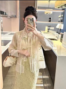19652新中式盘扣流苏重工刺绣长袖外套单排扣开衫欧根纱国风上衣