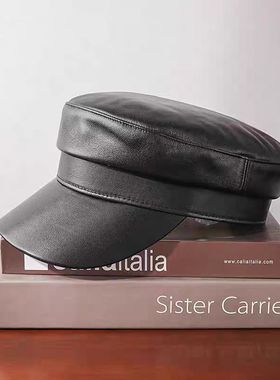 23543韩版英伦蛋白软PU皮报童帽鸭舌帽时尚气质简约画家帽可折叠