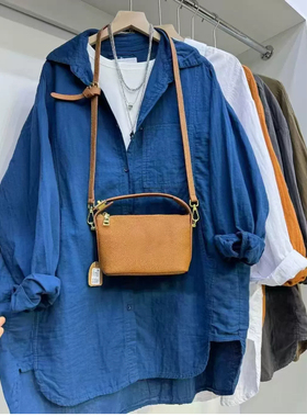 22398简约百搭大版胖MM棉纱显瘦长袖衬衫不规则设计减龄休闲衬衣