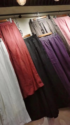 以钻苎麻阔腿裤双层透气长裤