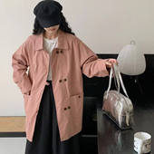 23067韩版 外套休闲上衣有内衬 胖MM长袖 双排扣全棉中长款 风衣大码