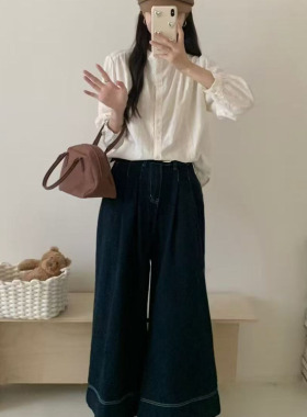 21153森系减龄重工刺绣长袖衬衫宽松显瘦百搭单排扣甜美绣花衬衣