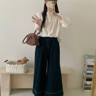 21153森系减龄重工刺绣长袖 宽松显瘦百搭单排扣甜美绣花衬衣 衬衫