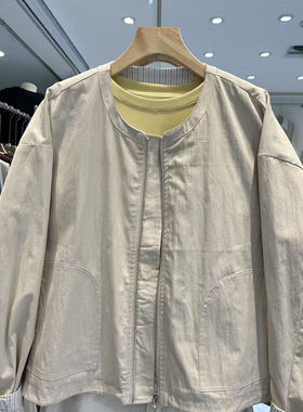 21193春季新款韩系圆领拉链短款外套条纹拼接显瘦上衣夹克上衣女