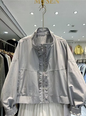 21185春季新款立领木耳边拼接长袖外套宽松显瘦百搭休闲夹克上衣