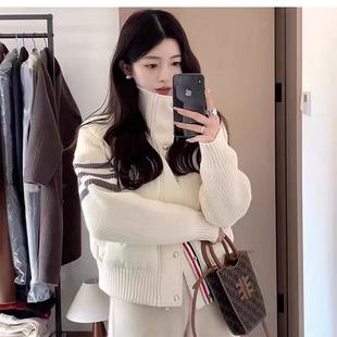 20379TB三条杠针织袖羽绒服洋气短款小个子白鸭绒休闲学院风外套