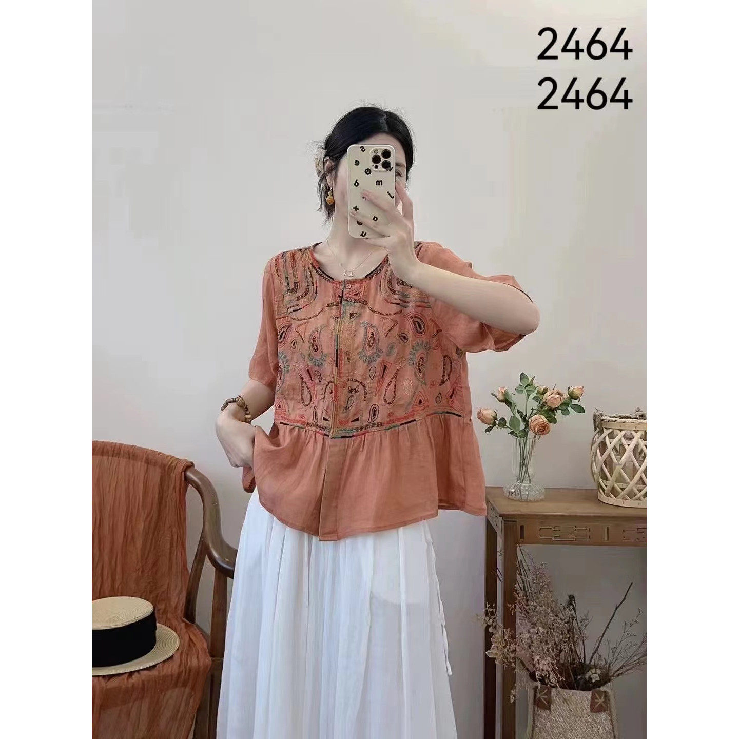 苎麻小衫遮肉显瘦减龄娃娃衫小个