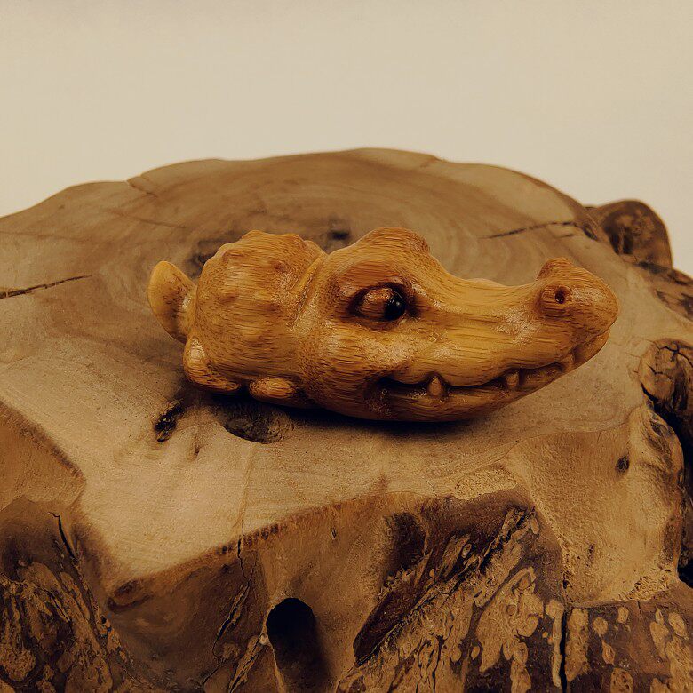 实心竹玉竹手把件竹雕鳄鱼高密度老玉竹文玩立体雕刻挂件吊坠