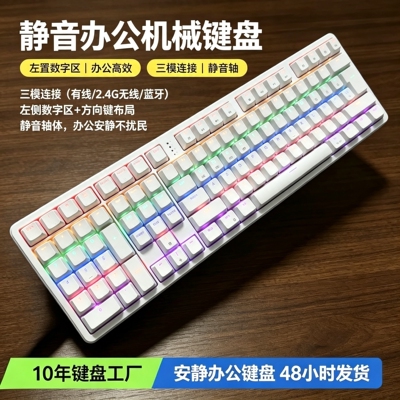 左撇子静音键盘机械无声办公设计财务教学蓝牙有线三模充电台式机