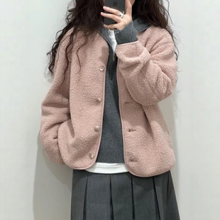 U家同款 仿羊羔绒摇粒绒圆领开衫 纽扣长袖 日单叠穿外套 秋冬女装