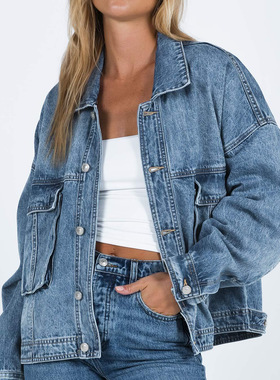 2026春季新款外贸独立站长袖牛仔外套女式宽松休闲多口袋工装夹克