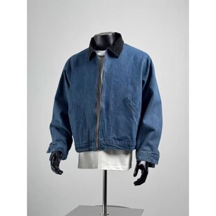 u家同款 夹克2026春秋新款 宽松拉链前襟翻领休闲时尚 牛仔外套 男装