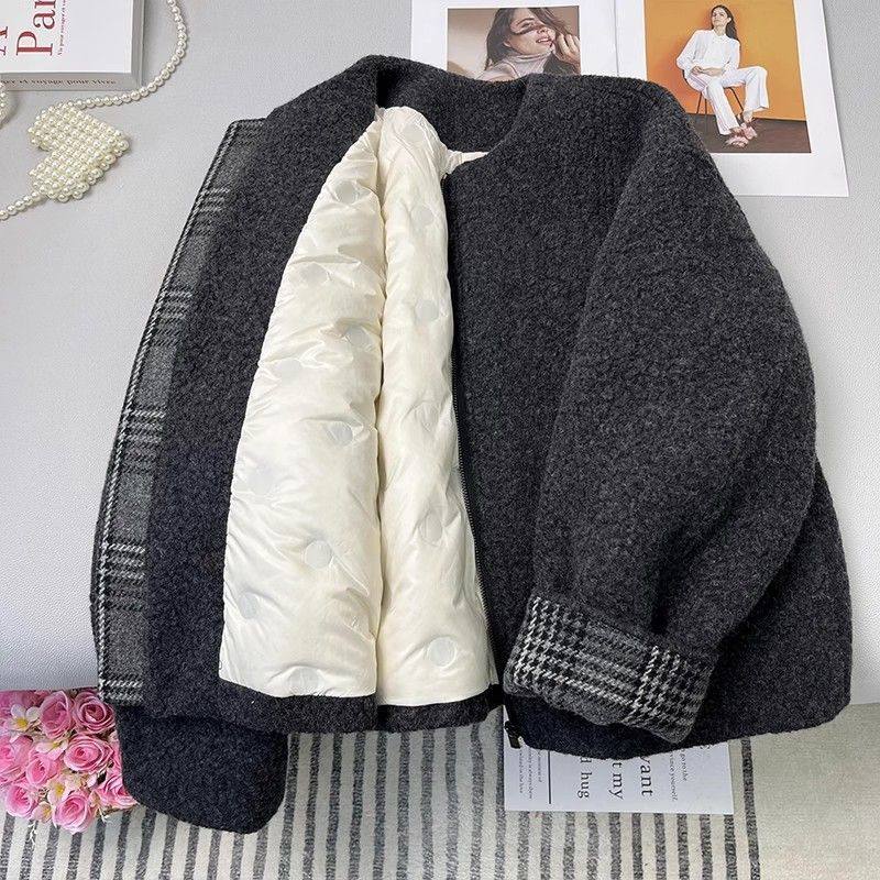 好质量羊羔绒2025气质碳灰色棉服女秋冬新款宽松显瘦加厚夹棉短款,女装/女士精品,短外套,淘宝优惠券,粉丝福利购,淘宝优惠卷