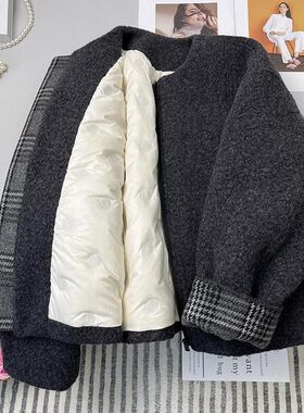好质量羊羔绒2025气质碳灰色棉服女秋冬新款宽松显瘦加厚夹棉短款