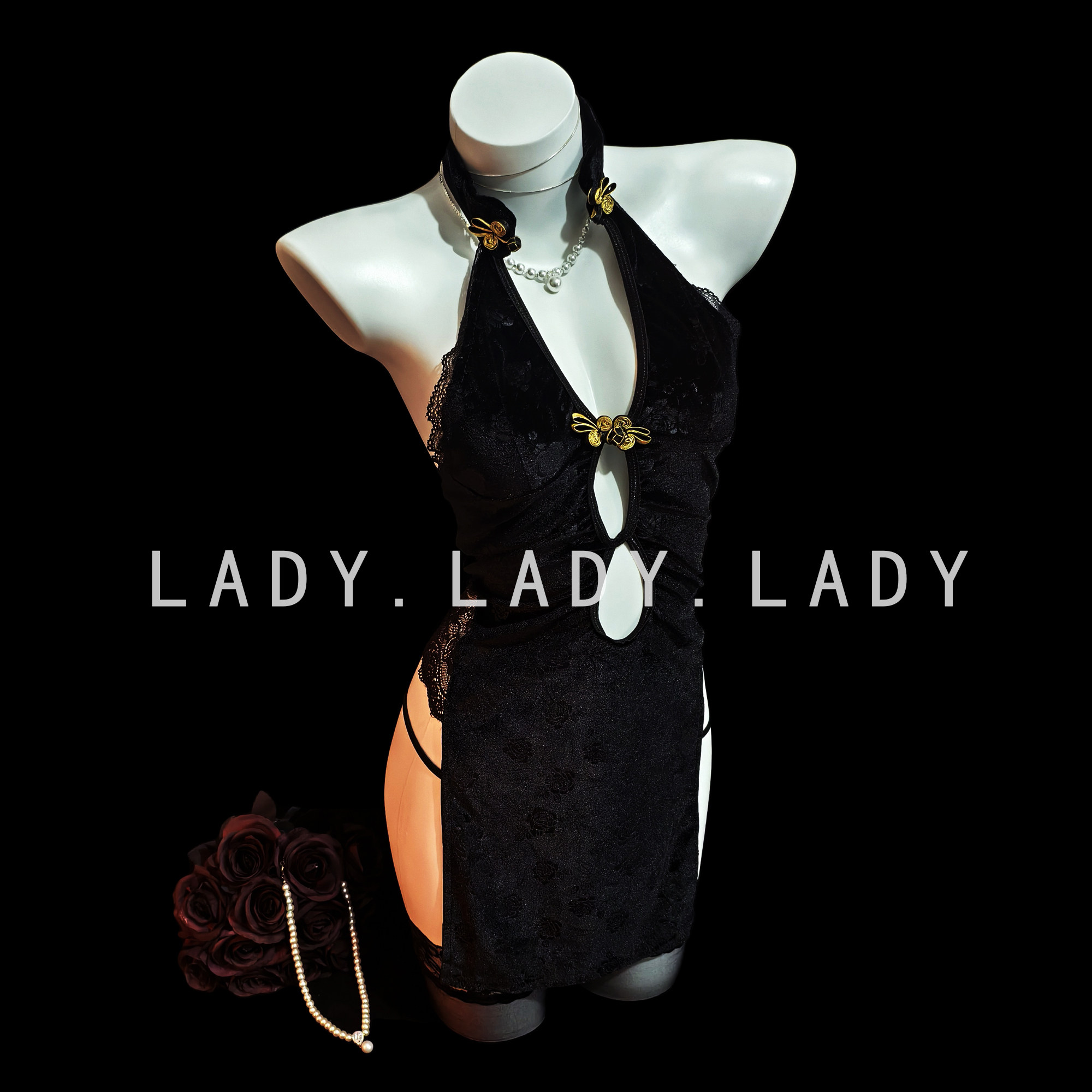 Lady旗袍性感镂空御姐风战袍古典情趣制服高开叉睡衣诱惑内衣qqny