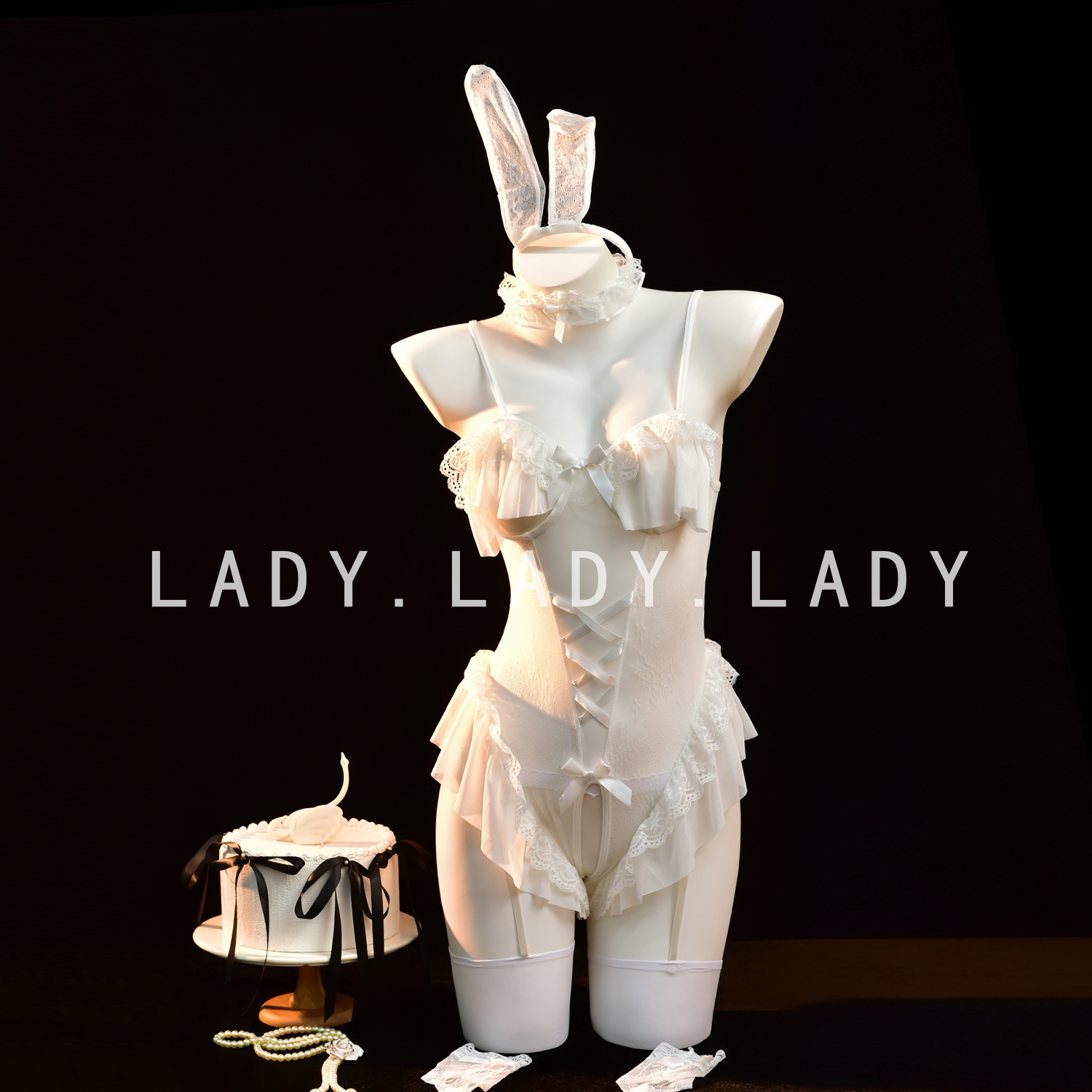 Lady性感睡裙兔女郎cos服装蕾丝镂空连体衣制服睡衣纯欲内衣qqny