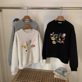 26年春韩国东大门小个子女生短款 卫衣刺绣花朵宽松上衣柔软百搭女