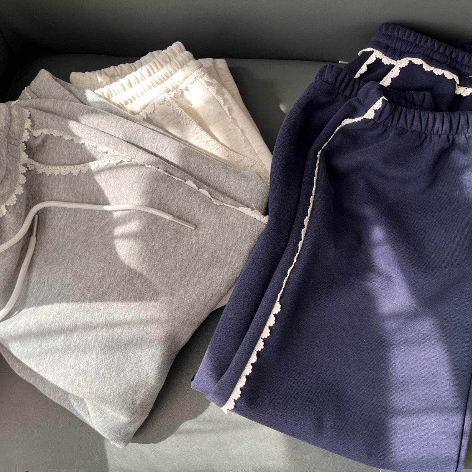 2025年春款女生卫裤韩国定制柔软细腻蕾丝边纯色休闲运动裤子女士,女装/女士精品,卫裤,淘宝优惠券,粉丝福利购,淘宝优惠卷