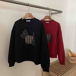 韩国东大门26年春款小个子女生短款卫衣贴布小狗宽松上衣柔软百搭