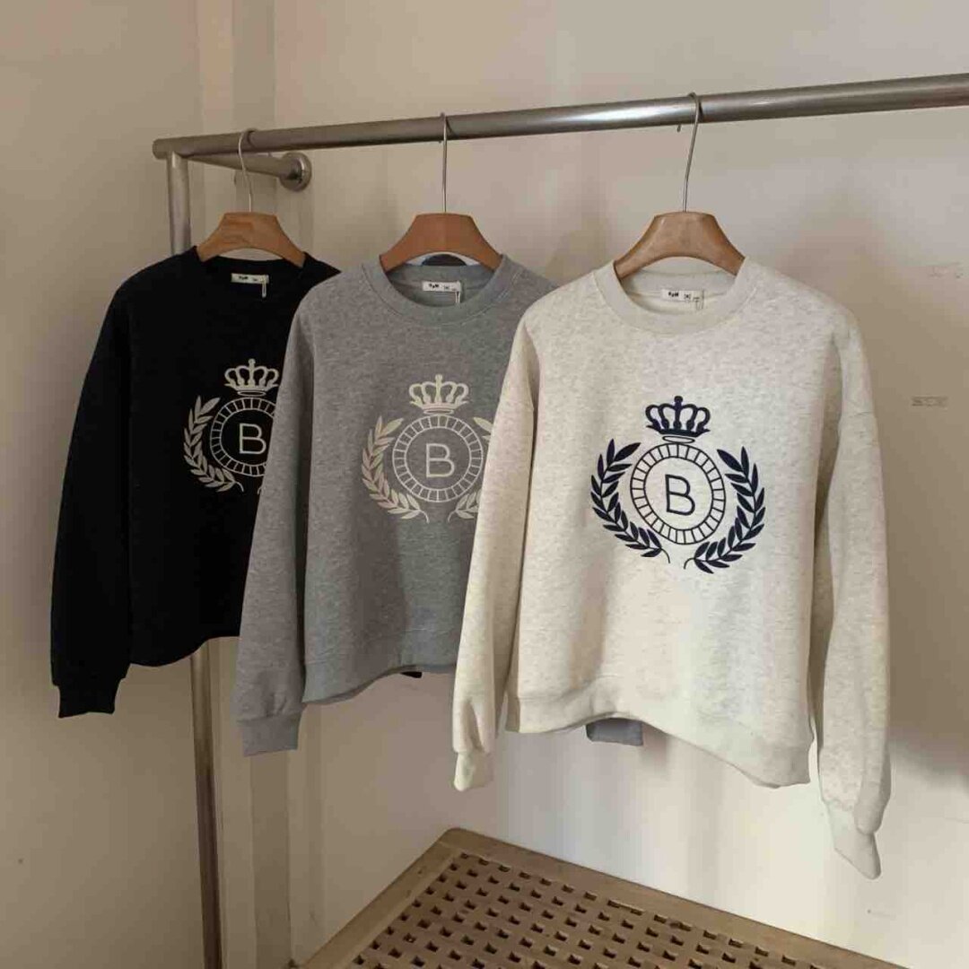 韩系26年春款 刺绣皇冠麦穗宽松韩版女士卫衣韩版小个子百搭上衣