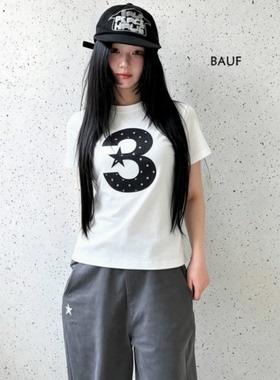 韩国代购2026春夏BAUF波点LOGO数字星星短袖t女韩系ins风上衣潮流
