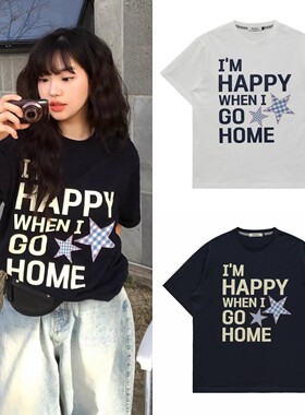 韩国潮牌riku前田陆同款25夏季waikei星星格子字母宣言短袖T恤女