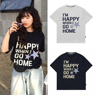 韩国潮牌riku前田陆同款25夏季waikei星星格子字母宣言短袖T恤女