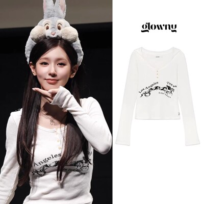 赵美延同款glowny连帽华夫格长袖