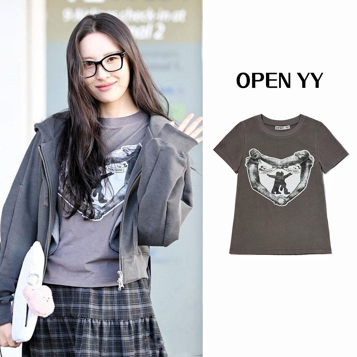 韩国东大门宣美同款open yy甜酷爱心印花短款短袖修身t恤女潮