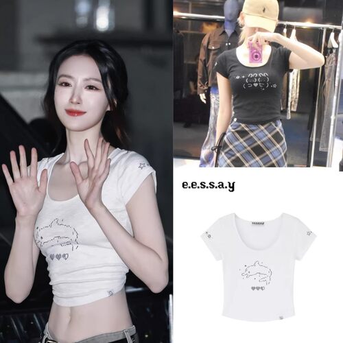 明星同款！贴钻海豚兔兔短袖T恤