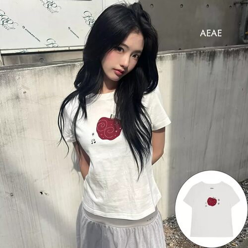 韩系风AEAE苹果logo短袖t女ins潮