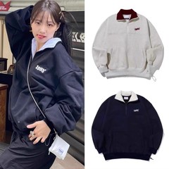 现货韩国金采源许允真同款1993studio半拉链撞色翻领韩版卫衣男女