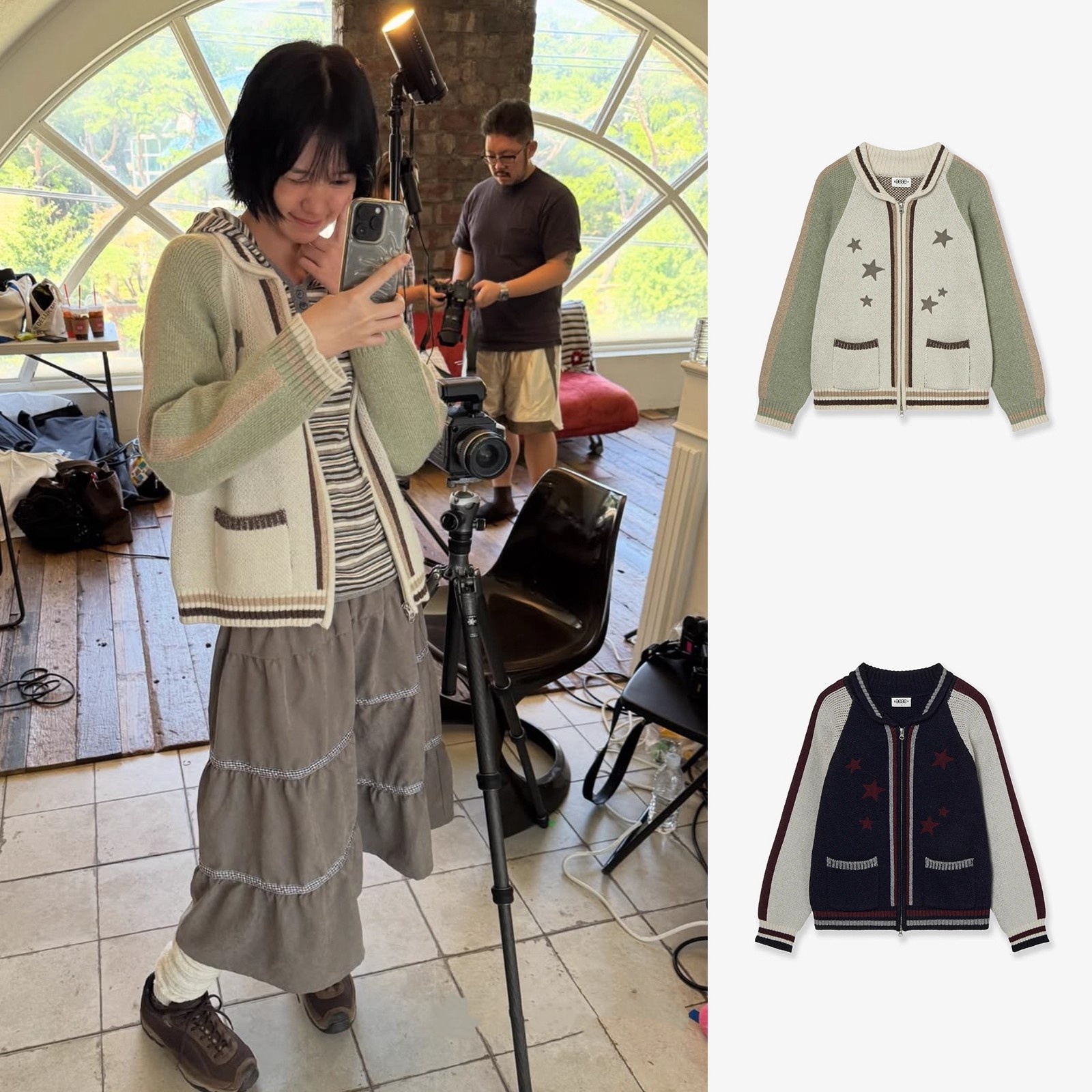 aeae学院风星星插肩针织毛衣外套