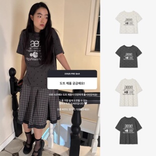 aeae韩国设计师品牌学院休闲字母logo印花波点宽松短袖T恤女上衣