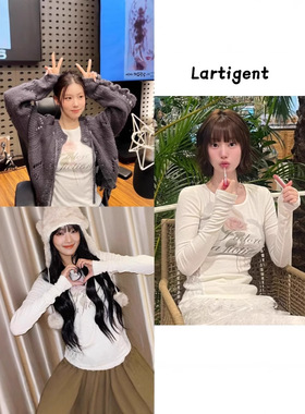 赵美延 米妮同款 lartigent韩国设计师品牌拼接蕾丝玫瑰长袖t恤