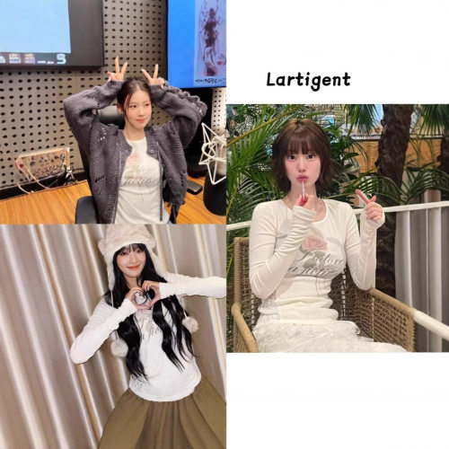 赵美延 米妮同款 lartigent韩国设计师品牌拼接蕾丝玫瑰长袖t恤