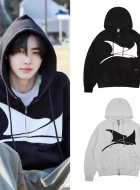 韩国潮牌沈载伦 朴成训同款glack贴布连帽卫衣拉链外套男女款韩系