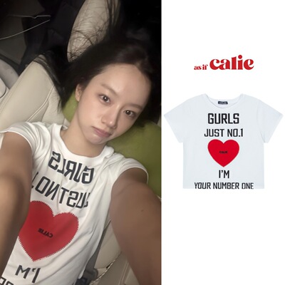 李惠利同款asifcalie韩国潮牌爱心字母印花短款辣妹风短袖T恤