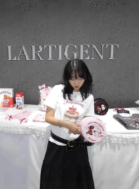 25春夏新款韩国潮牌lartigent短款可爱蛋糕草莓印花短袖T恤