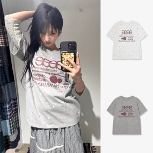 在途~博主推荐26春夏韩国AEAE字母印花波点纯棉短袖T恤女上衣潮流
