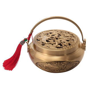 中式龙凤呈祥创意暖手炉家用室内结婚火铳陪嫁黄铜火炉国潮旺夫炉