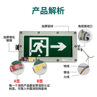 东君照明IP65防爆疏散安全出口标志灯220v单双面指示牌DJ01S